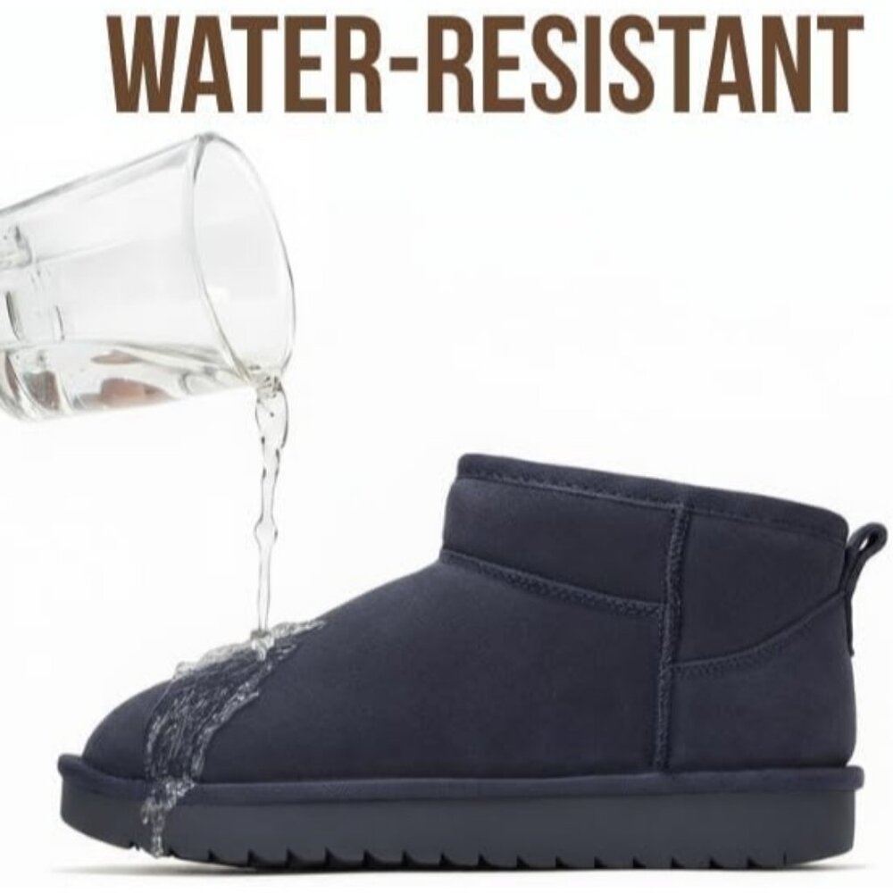 Women Navy Suede Water Resistant with Memory Foam Genuine Leather Ankle Boot - Picture 5 of 6